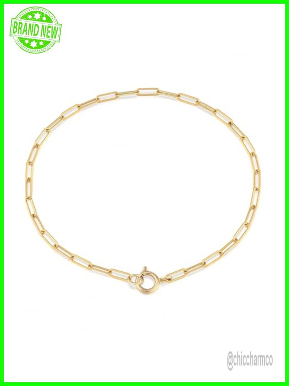 14K Gold Paperclip Bracelet 2mm Rectangular Link Chain Minimalist Layering